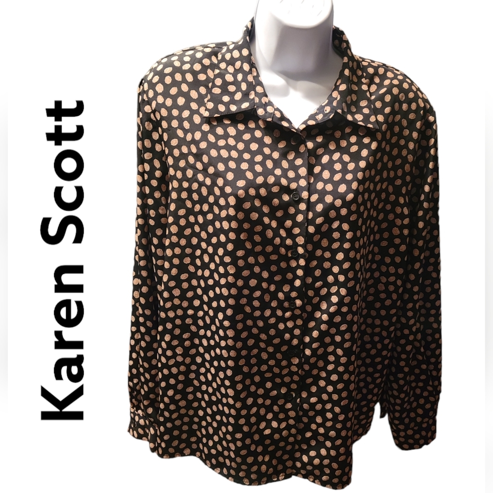 Karen Scott Polka Dot Button Up Blouse Size XL